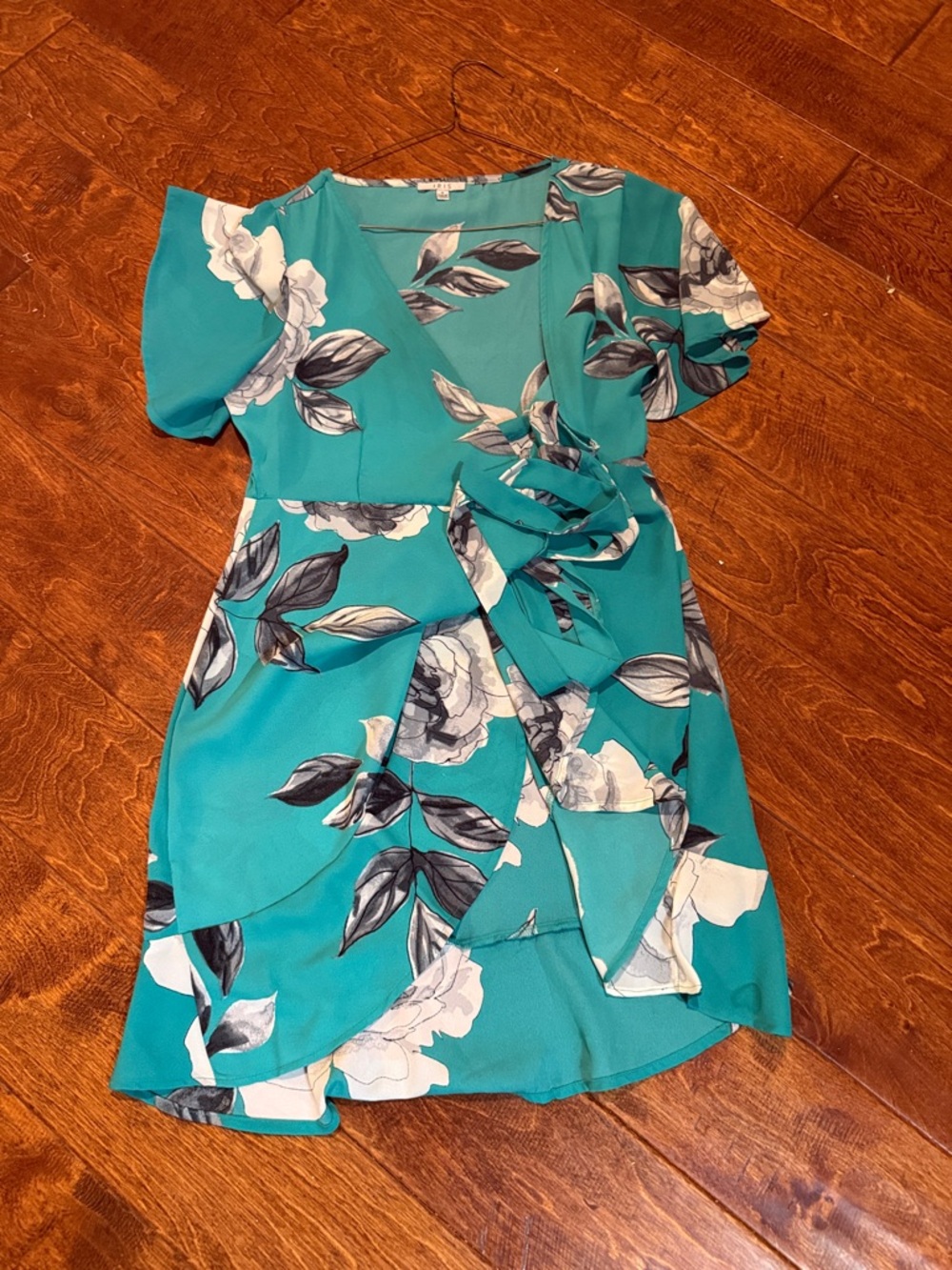 Floral Wrap Mini Dress in Teal